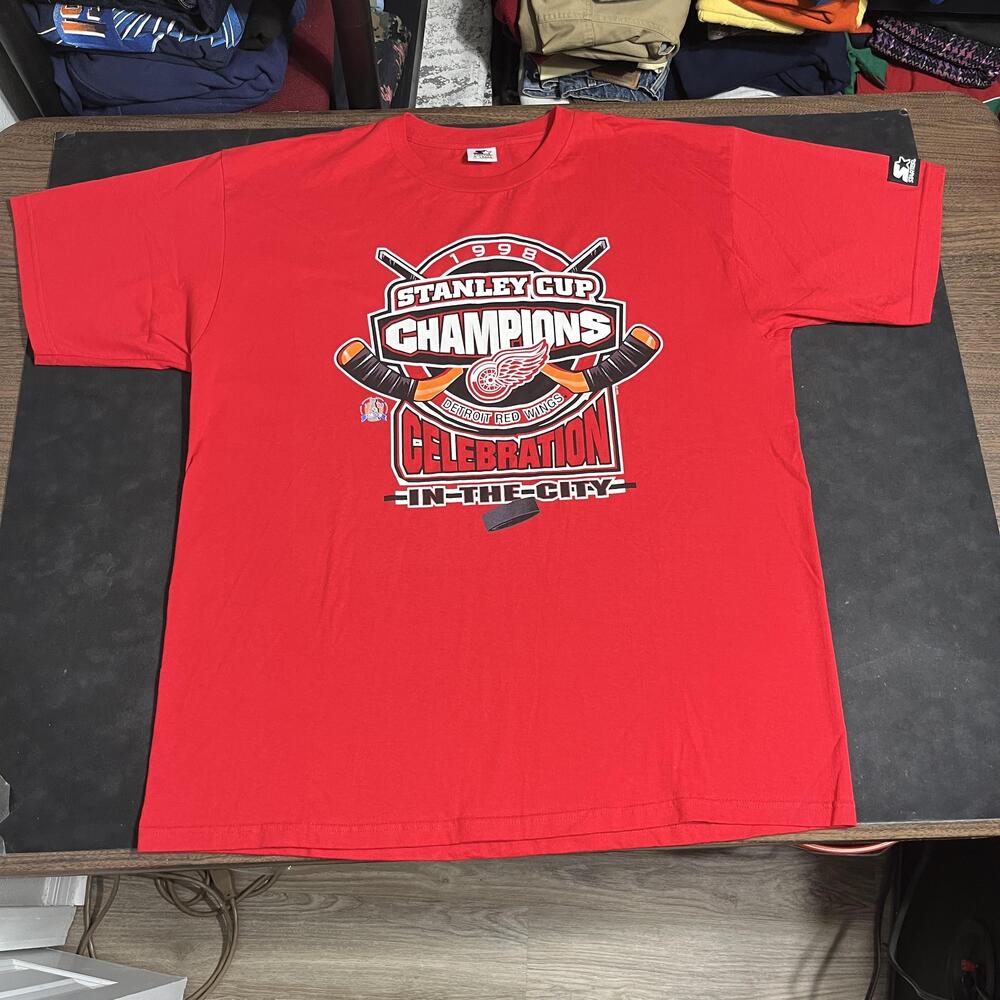 Vintage Detroit Red Wings Shirt Mens XL Red NHL Hockey Stanley Cup 1998 Starter